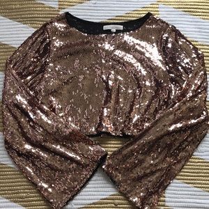 Long Sleeve Sequin Crop Top